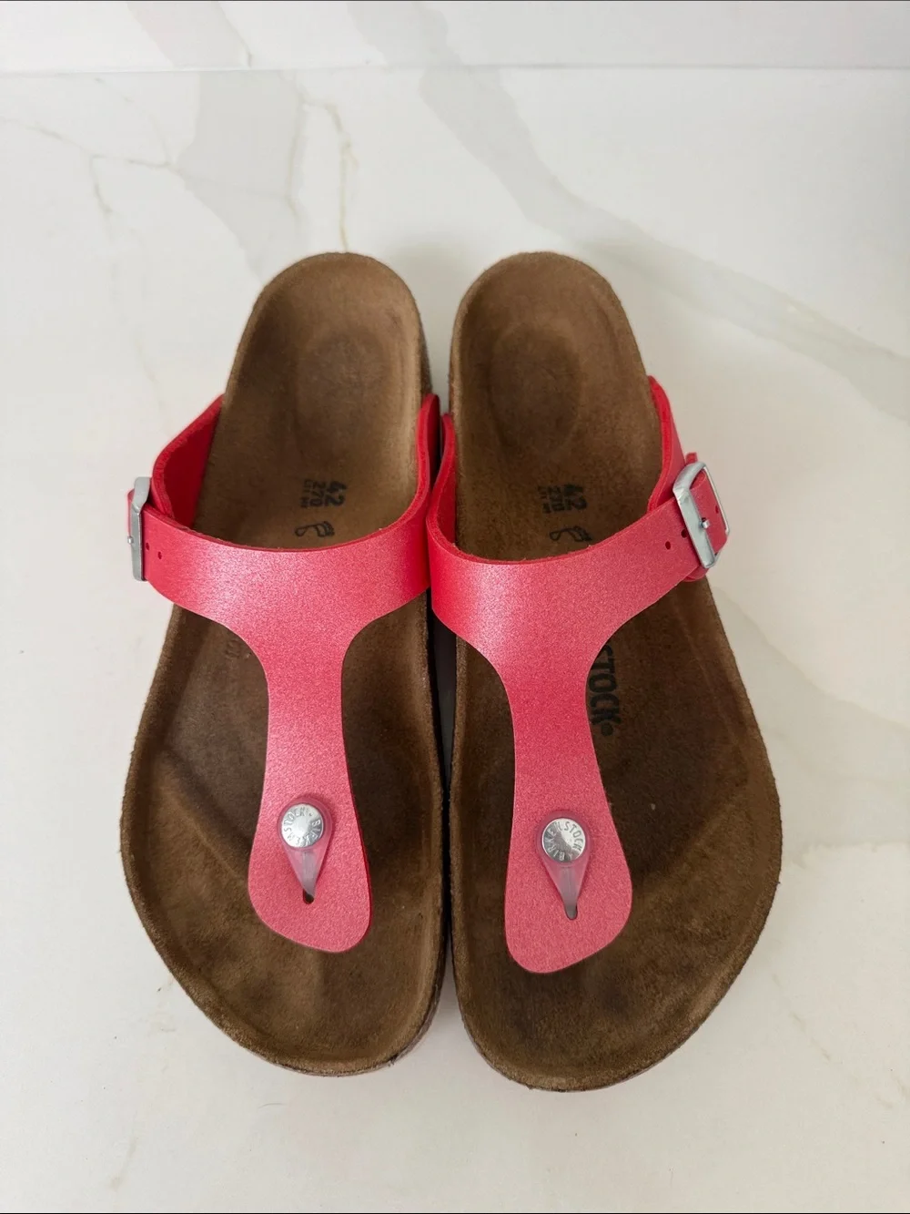 Women's Pink coral Gizeh size 11 42 R T-Strap Cork Footbed Sandals
